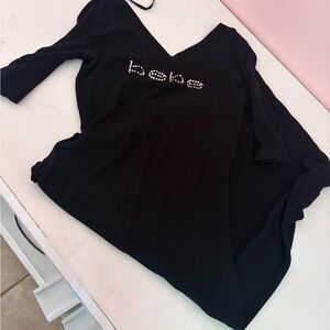 Bebe Black Long Sleeve V-Neck Top